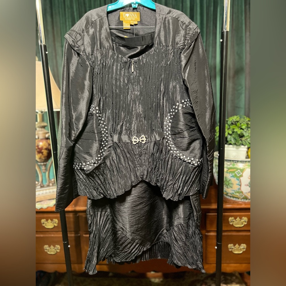 Donna Vinci Black Suit with Rhinestone Details